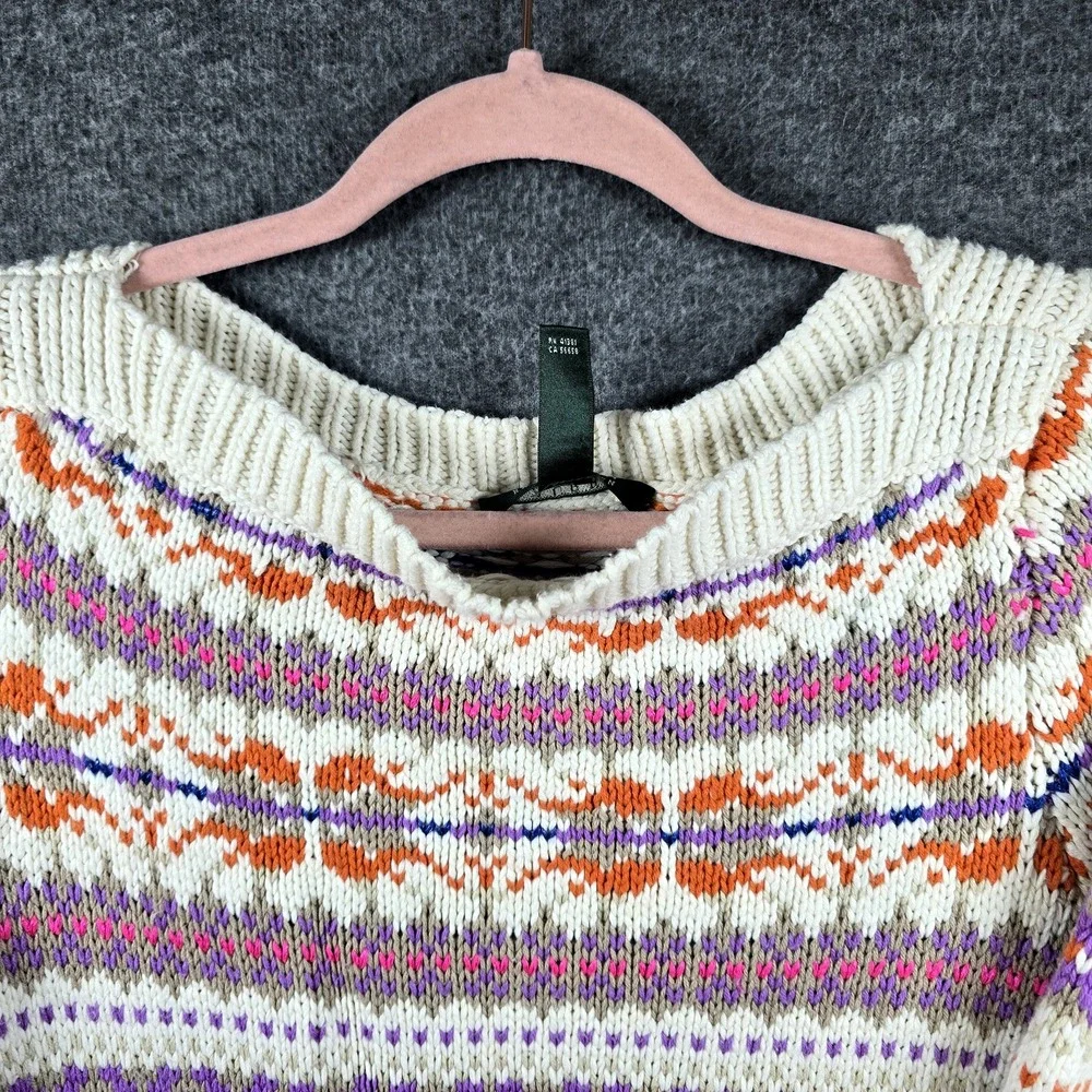 Lauren Ralph Lauren Women M Fair Isle Wool Pullover Sweater Bright Orange Purple